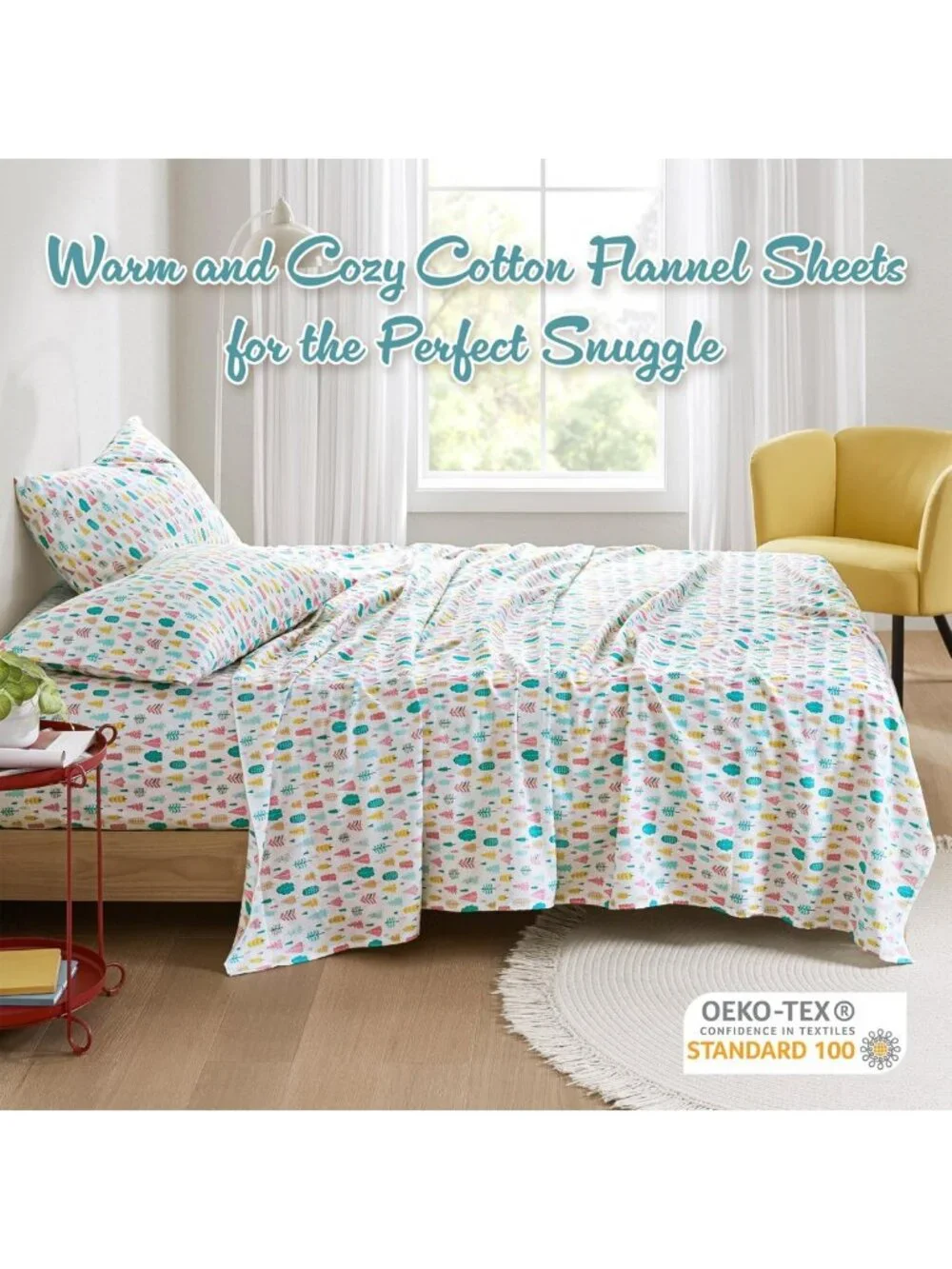Cozy Soft 100% Cotton Flannel Sheet Set - Festive Holiday Trees, Deep Pocket